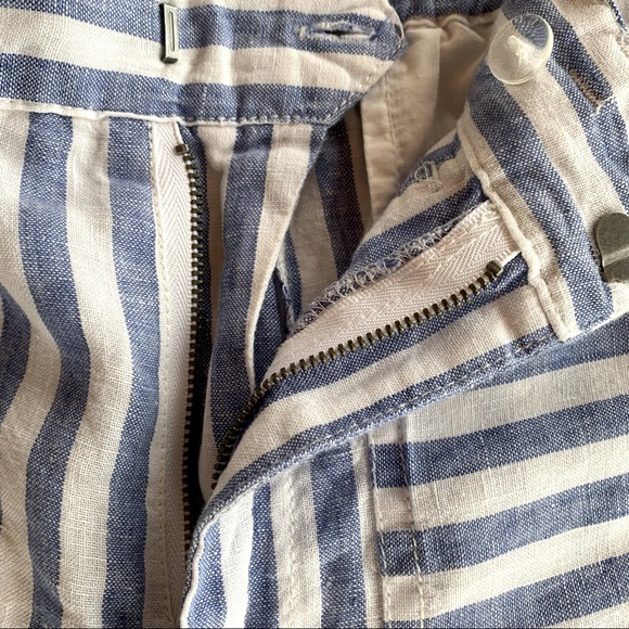 100% Linen Nicole Miller Striped Shorts in Blue & White with Rope Tie Belt - Picture 6 of 9